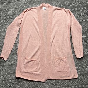 Sigrid Olsen Linen Blend Cardigan Medium Pink Lightweight Open Front Pockets